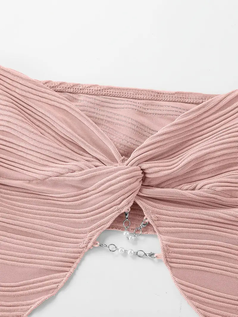 Black Strapless Tube Top with Chain Detail