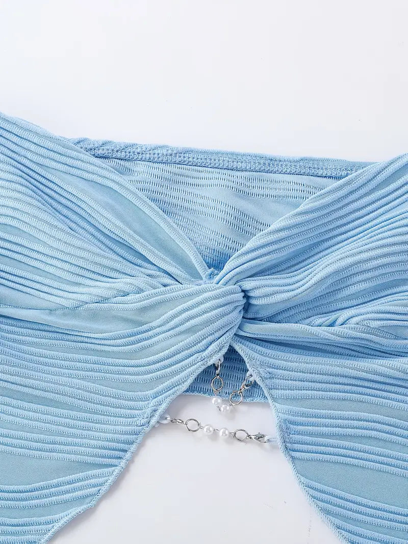 Black Strapless Tube Top with Chain Detail