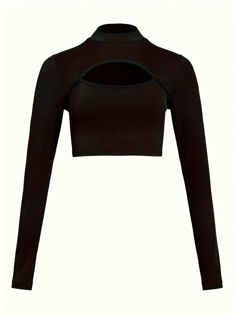 Cut Out Crew Neck Crop Top