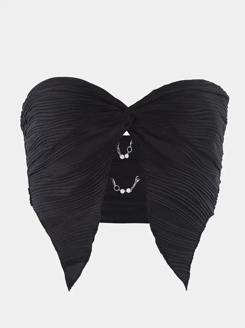 Black Strapless Tube Top with Chain Detail