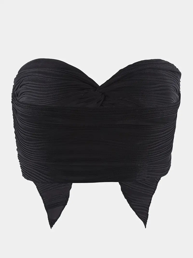 Black Strapless Tube Top with Chain Detail