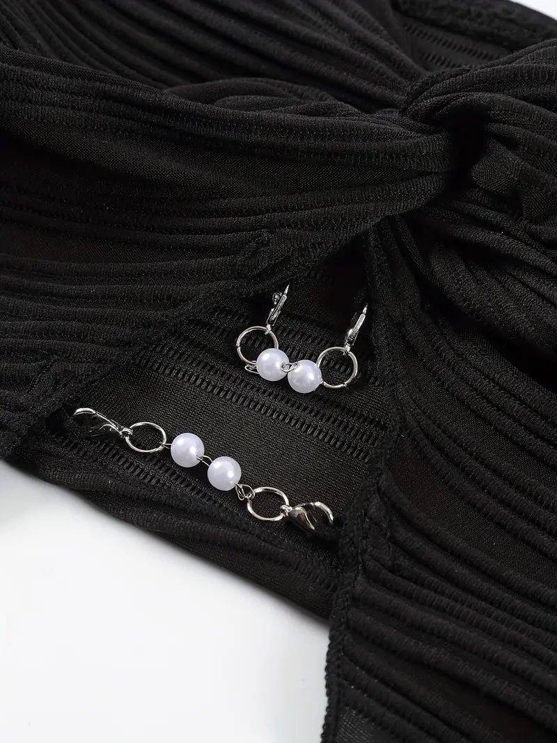 Black Strapless Tube Top with Chain Detail