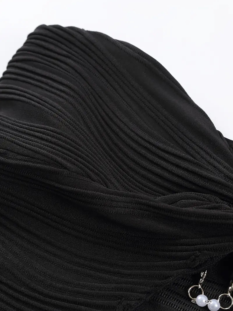 Black Strapless Tube Top with Chain Detail