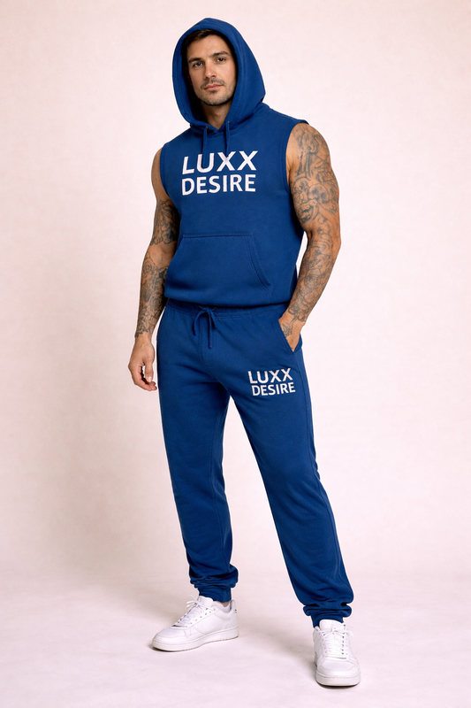 Luxx Desire “Midnight Flow” Men’s Sleeveless Hoodie Set – Blue