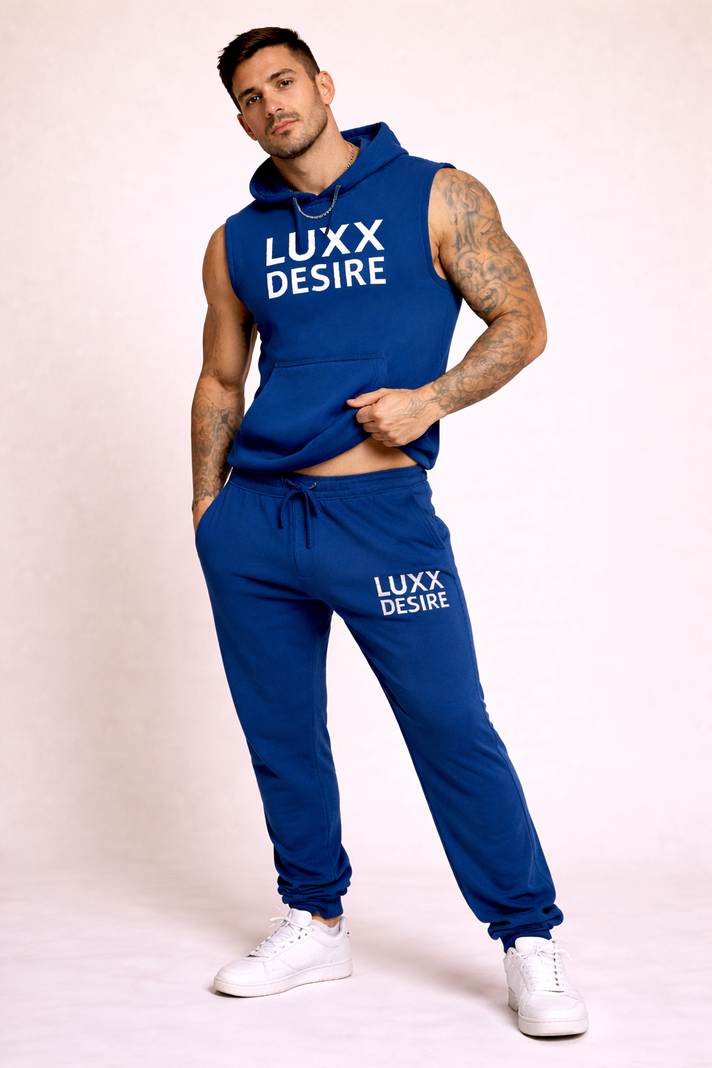Luxx Desire “Midnight Flow” Men’s Sleeveless Hoodie Set – Blue
