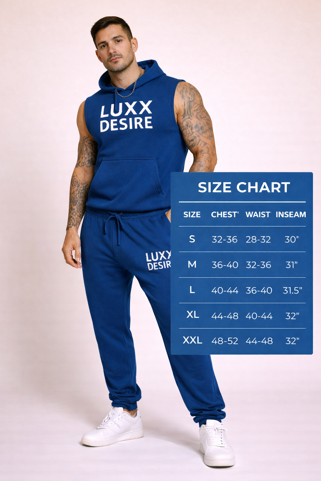 Luxx Desire “Midnight Flow” Men’s Sleeveless Hoodie Set – Blue