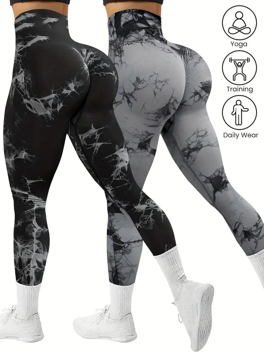 2-Pack Seamless Tie-Dye High Stretch Sports Yoga Leggings