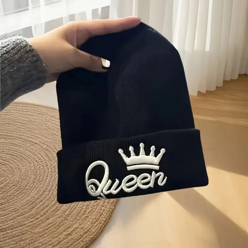 2pcs KING & QUEEN Embroidered Knit Beanies